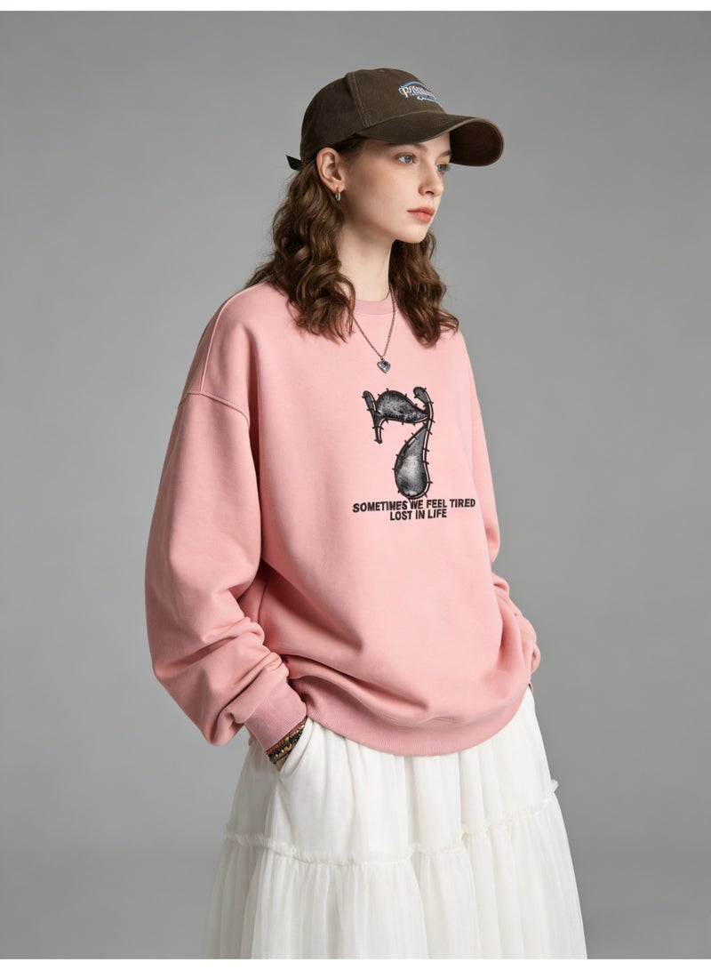 BM INS Dusty Pink "Distressed Number 7" Graphic Oversized Crew Neck Sweatshirt | Unisex Pullover With "SOMETIMES WE FEEL TIRED LOST IN LIFE" Slogan - Image 5